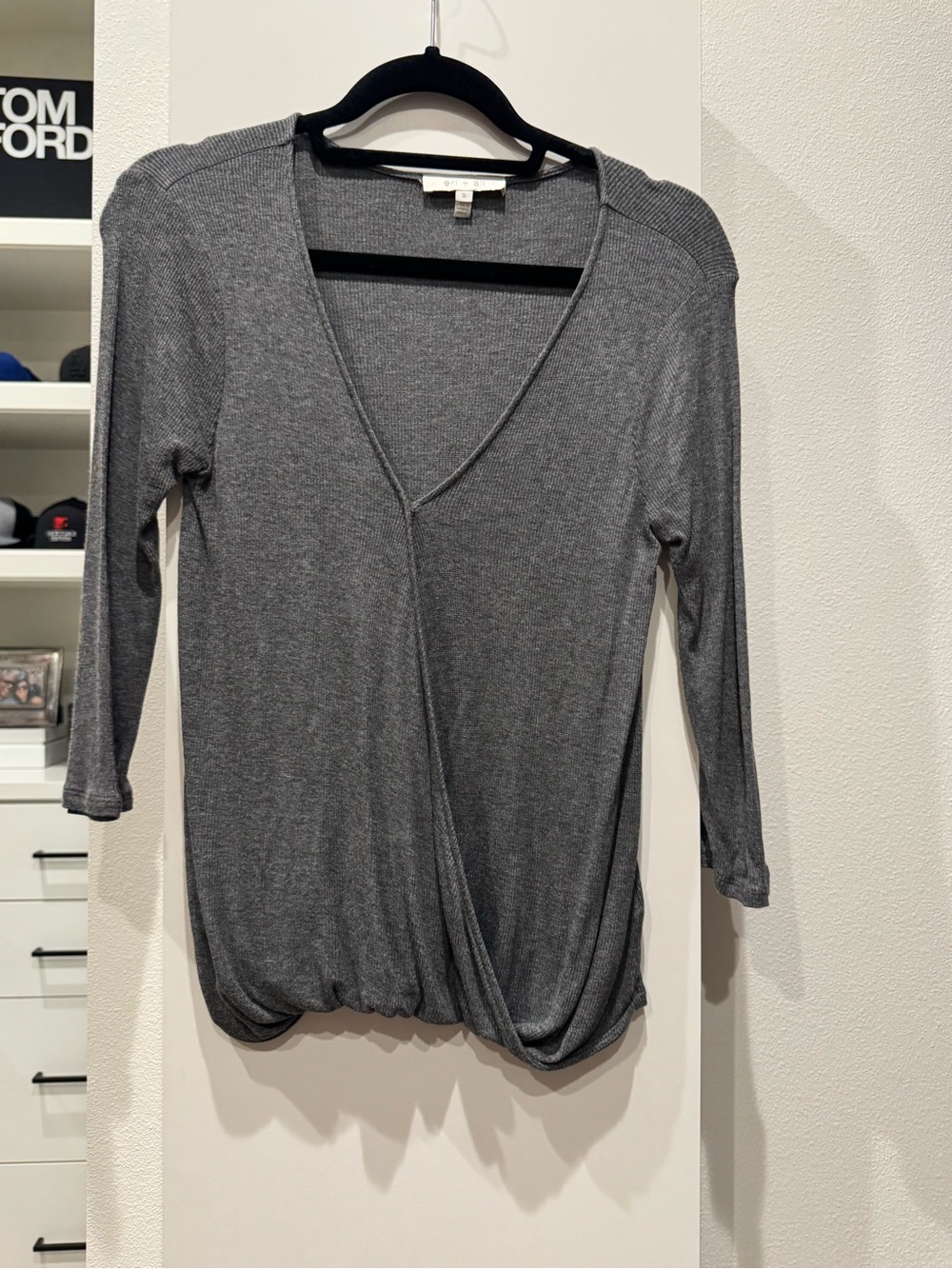 Women’s Gray V-Neck Wrap-Front Blouse